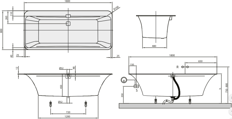 Фото Квариловая ванна Villeroy&Boch Squaro Edge 12 180x80 UBQ180SQE7DV-01