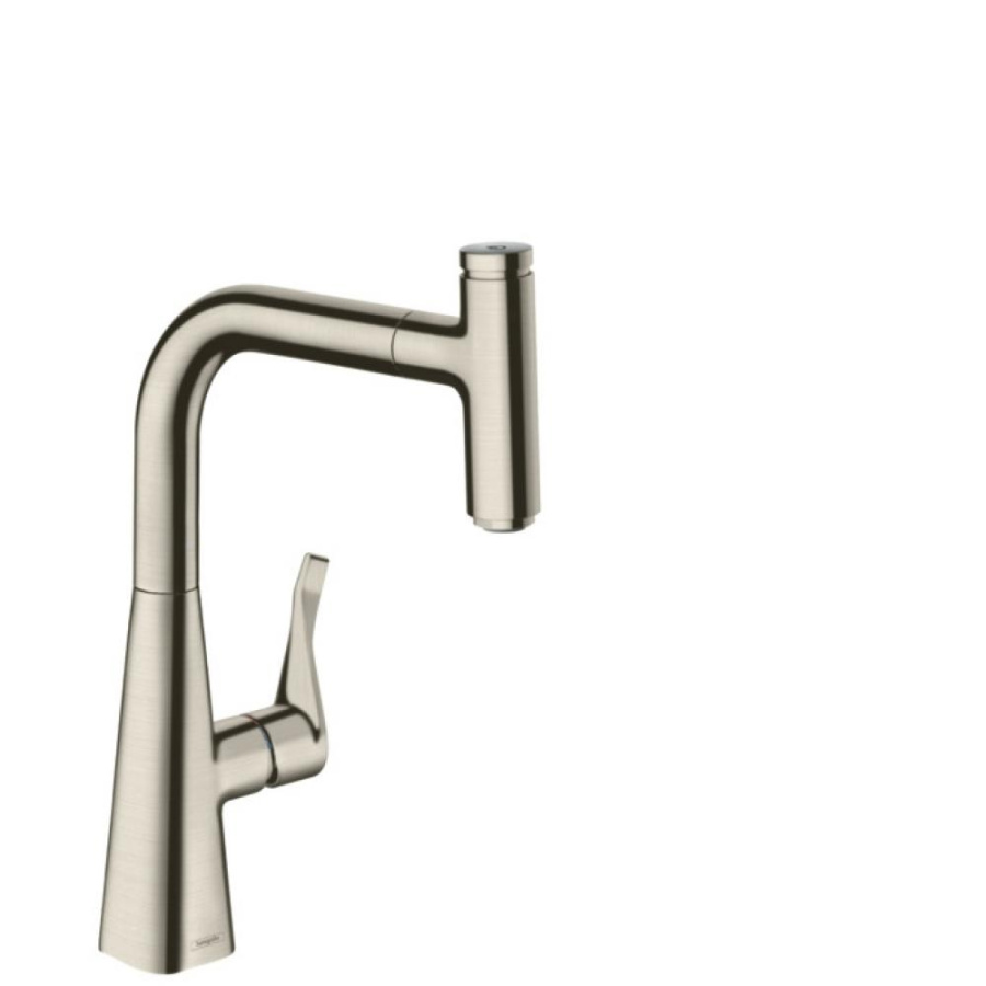 Фото Смеситель для кухни hansgrohe Metris Select M71 240 73802800 с вытяжным изливом, 1jet, sBox, сталь