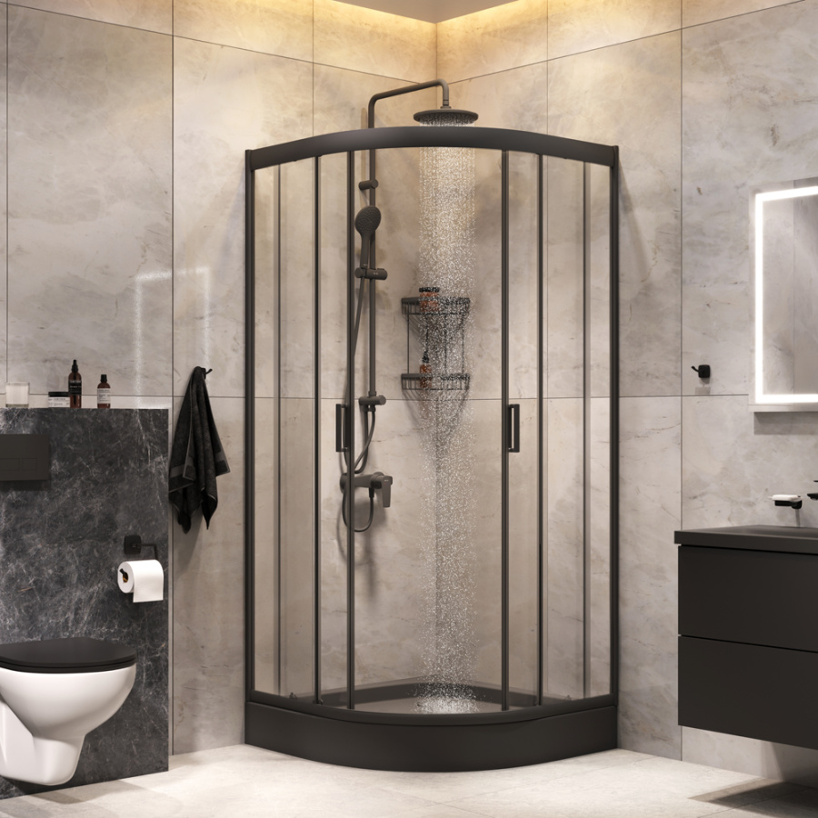 Фото Комплект душевого уголка Am.Pm Gem 90x90 WK90EN черный матовый