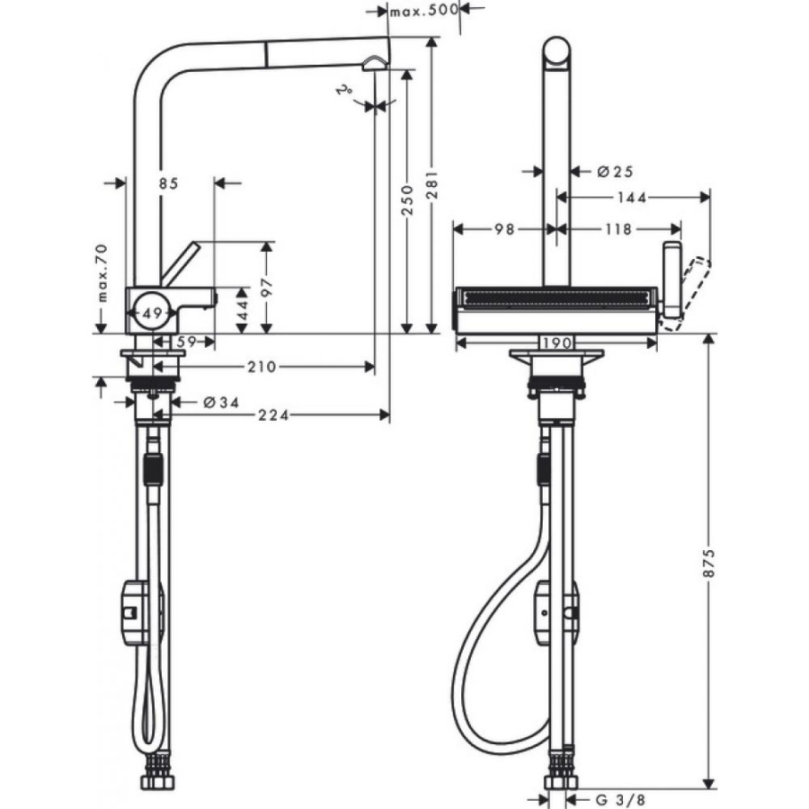 Фото Смеситель для кухни hansgrohe Aquno Select M81 250 73836000 с вытяжным душем, 2jet