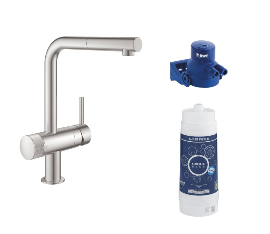 Фото Смеситель для кухни GROHE Blue Pure Minta 119707 с функцией фильтрации, суперсталь