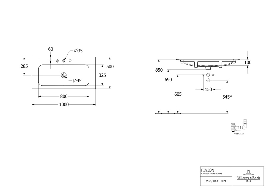 Фото Раковина Villeroy&Boch Finion 100 4164A2R1 альпийский белый