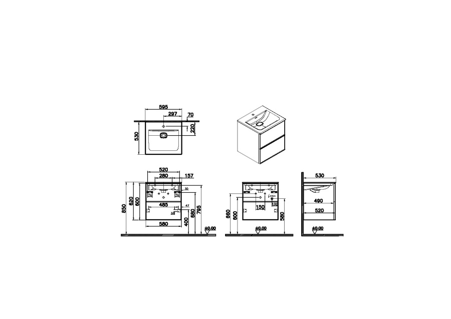 Фото Тумба с раковиной Vitra Metropole Edge 60 67154 грецкий орех