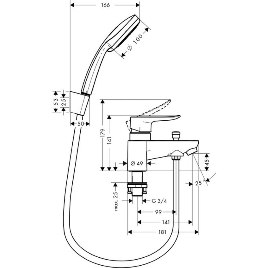 Фото Смеситель для ванны hansgrohe Metris 31422000 с душем