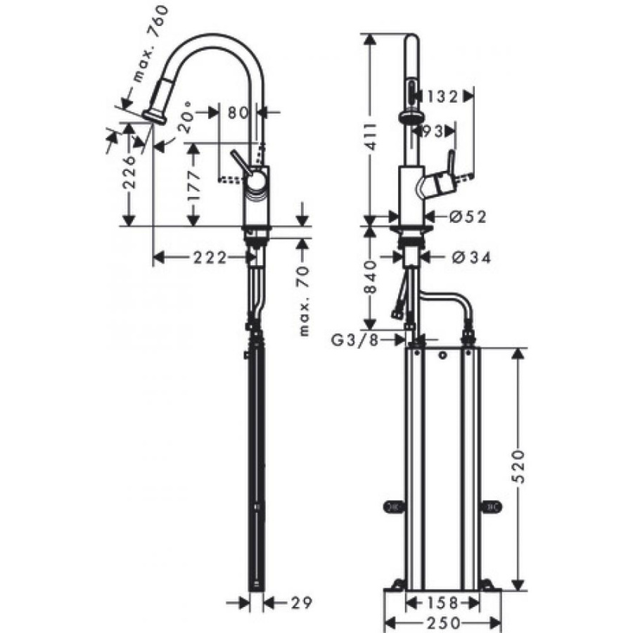 Фото Смеситель для кухни hansgrohe Talis M52 73863800 с вытяжным душем, сталь