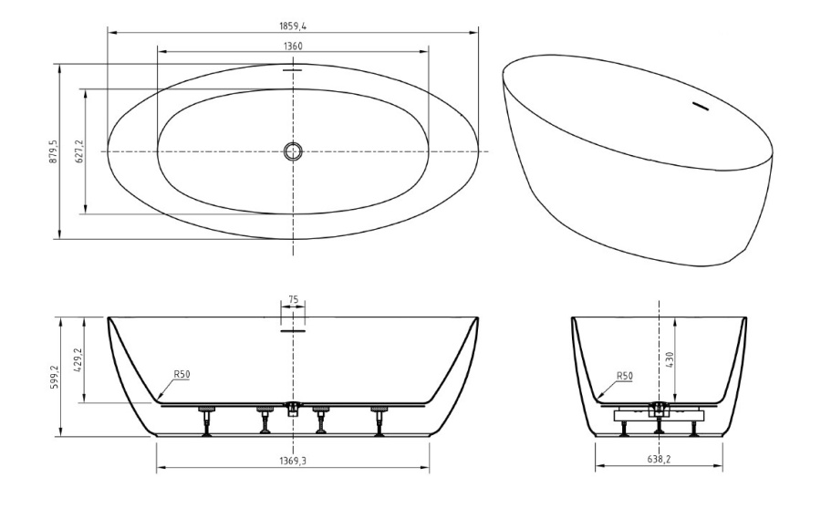 Фото Акриловая ванна BelBagno 186x88 BB707-1860-880