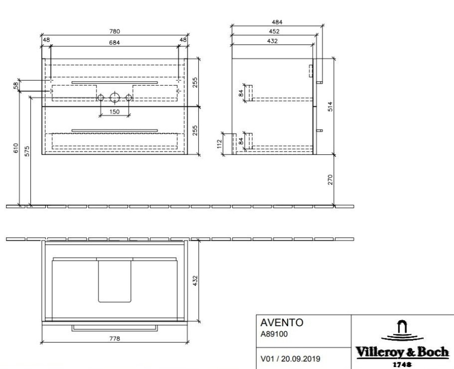 Фото Тумба под раковину Villeroy&Boch Avento A89100B4, белая