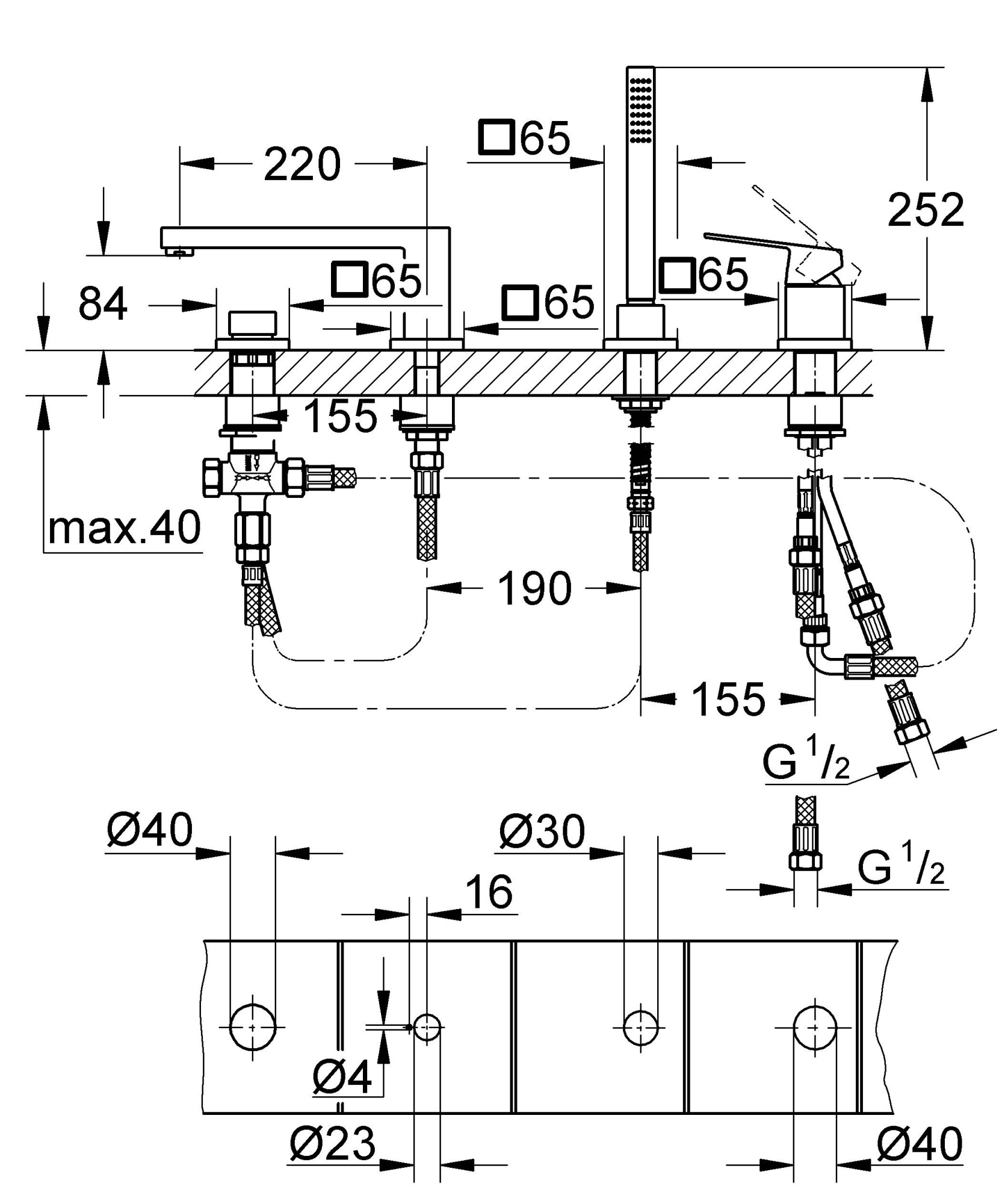Фото Смеситель для ванны Grohe Eurocube 19897001 с душевым гарнитуром