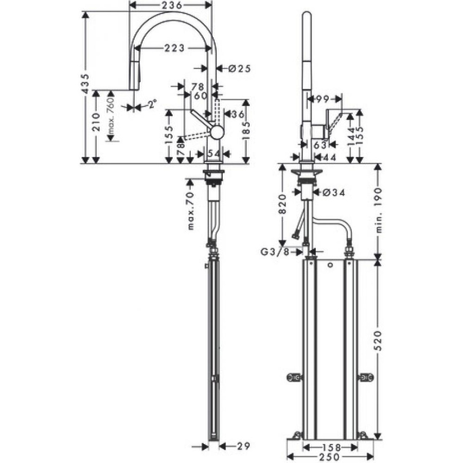 Фото Смеситель для кухни hansgrohe Talis M54 72801670 с вытяжным душем, матовый черный
