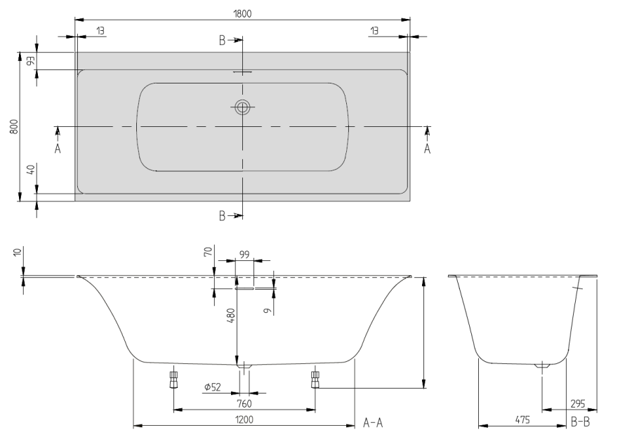 Фото Квариловая ванна 180х80 см Villeroy&Boch Subway 3.0 UBQ180SBW2DV-01 с ножками и сливом-переливом
