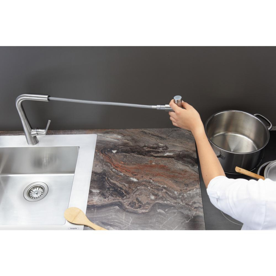 Фото Смеситель для кухни hansgrohe Talis Select M51 72822800 с вытяжным изливом, сталь