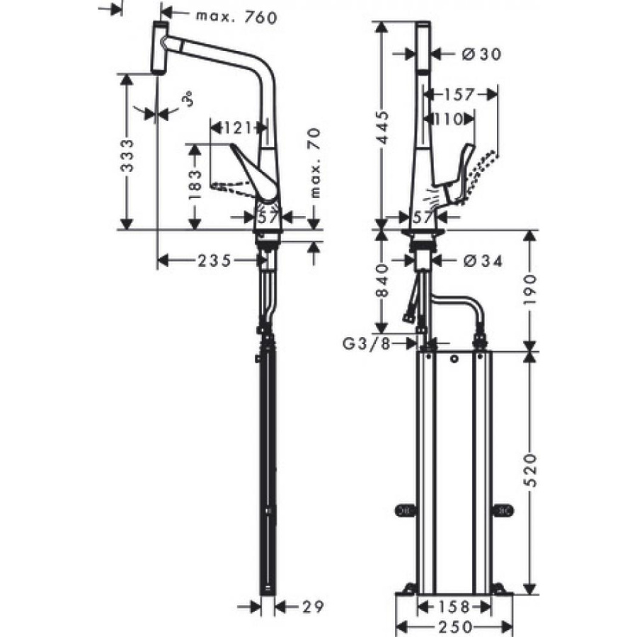 Фото Смеситель для кухни hansgrohe Metris Select M71, 320, 1jet, sBox 73803800 с вытяжным изливом сталь