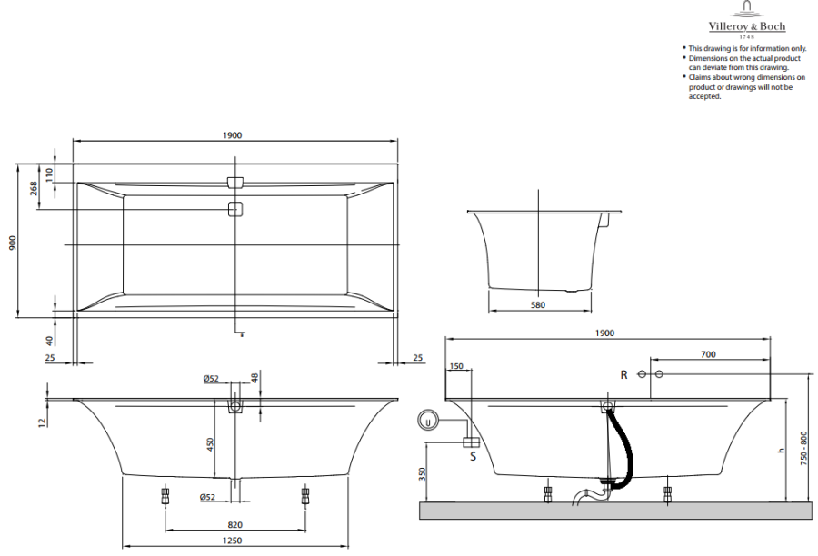 Фото Квариловая ванна Villeroy&Boch Squaro Edge 12 190x90 UBQ190SQE2DV-01