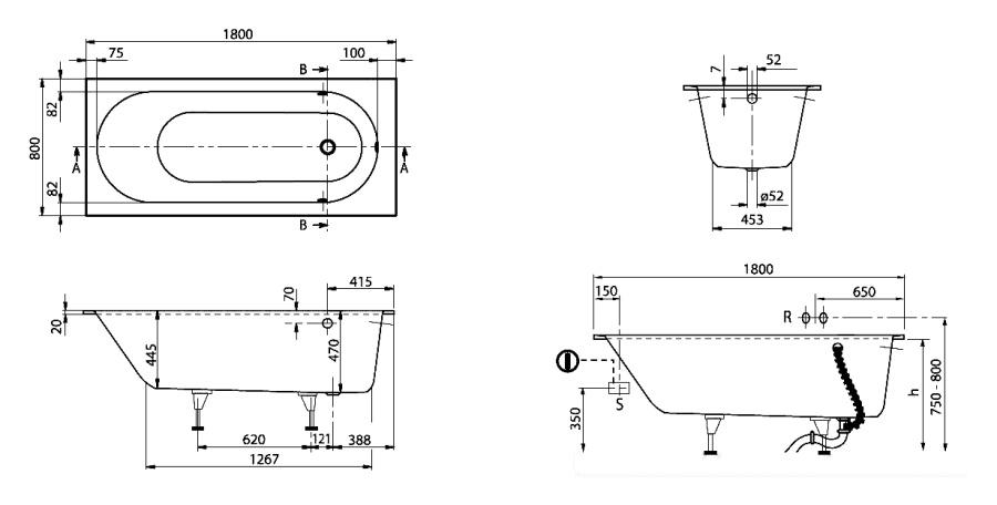 Фото Квариловая ванна Villeroy&Boch Oberon 180x80 UBQ180OBE2V-01