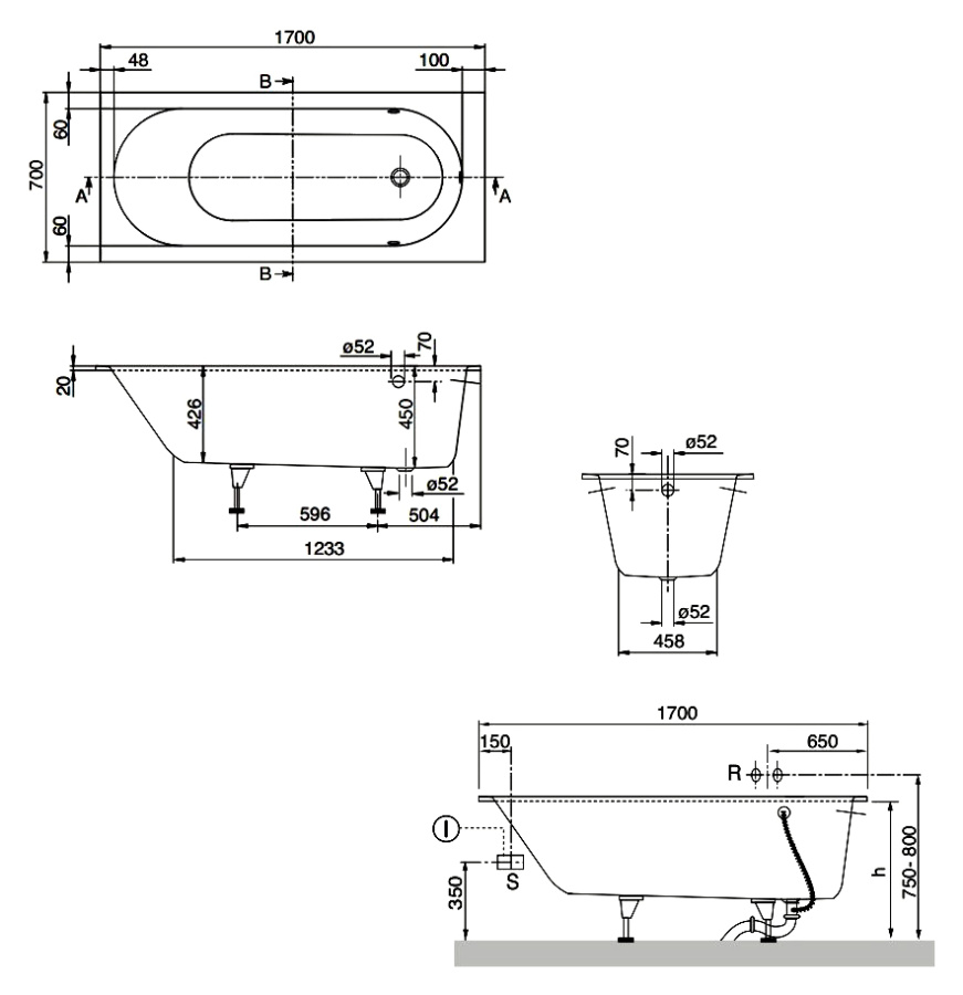 Фото Квариловая ванна Villeroy&Boch Oberon 170x70 UBQ177OBE2V-01