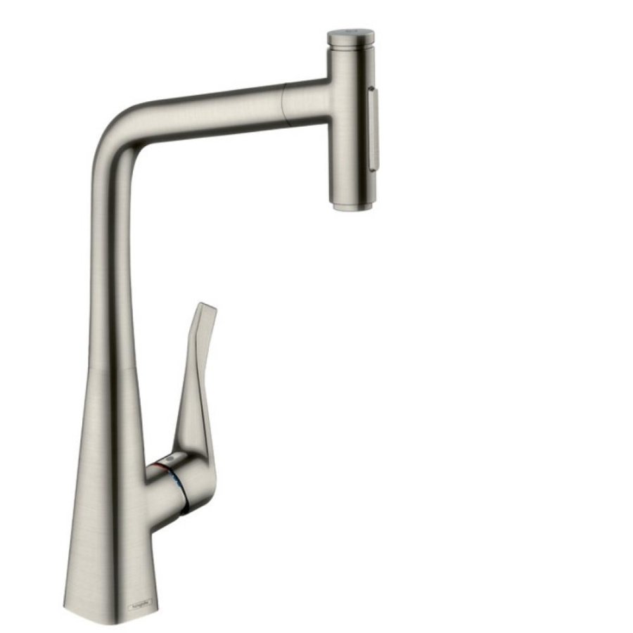 Фото Смеситель для кухни hansgrohe Metris Select M71 320 73816800 с вытяжным душем, 2jet, sBox, сталь