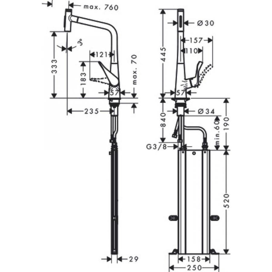 Фото Смеситель для кухни hansgrohe Metris Select M71, 320, 2jet, sBox 73816000 с вытяжным душем, хром