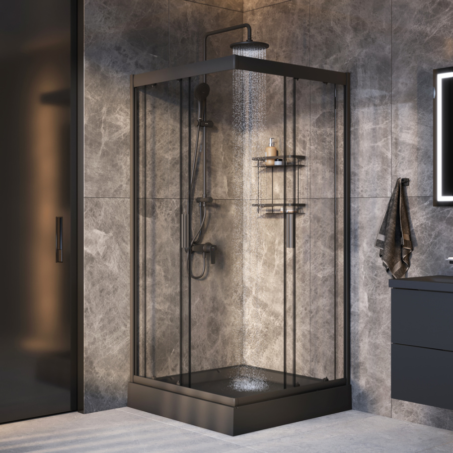Фото Комплект душевого уголка Am.Pm Gem 90x90 WK90EO черный матовый