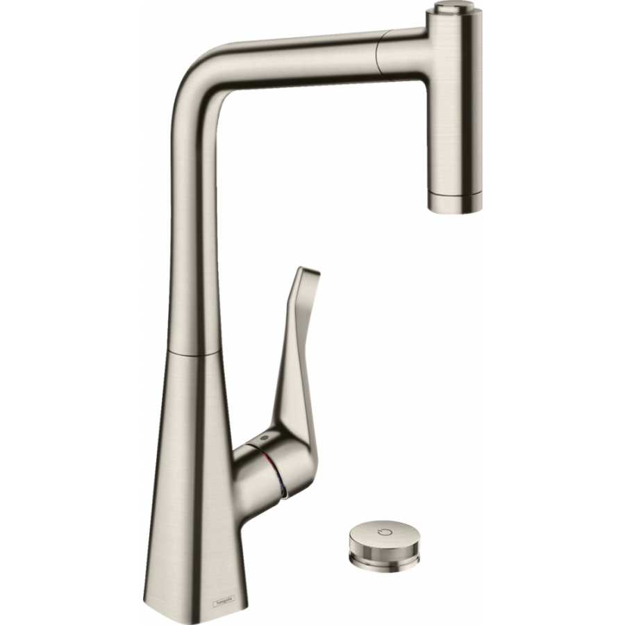 Фото Смеситель для кухни hansgrohe Metris Select M71 320, 2jet, sBox 73806800 на 2 отверстия, с вытяжным душем сталь
